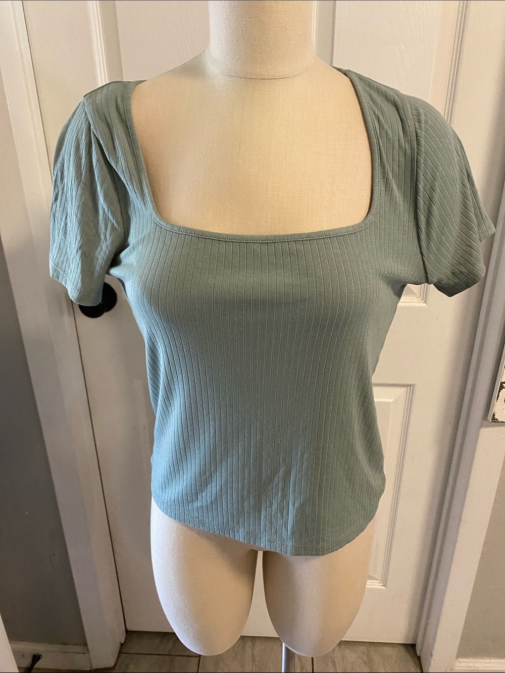 Madewell Women's Square Neck Ribbed Top in Sage size L BNWT